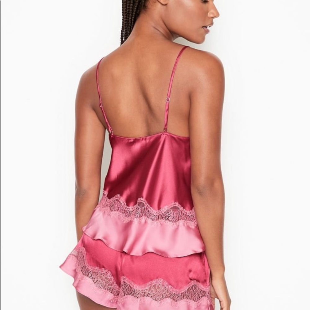 2 Piece Matching Set: XS/S Robe + Small Cami and Short Set PJ Ruffle Satin Lace - Picture 11 of 12